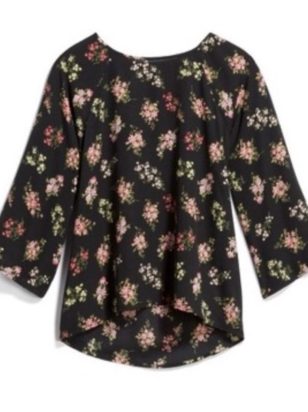Papermoon Black Floral Bell-Sleeve Tunic with Pink & Green Bouquet